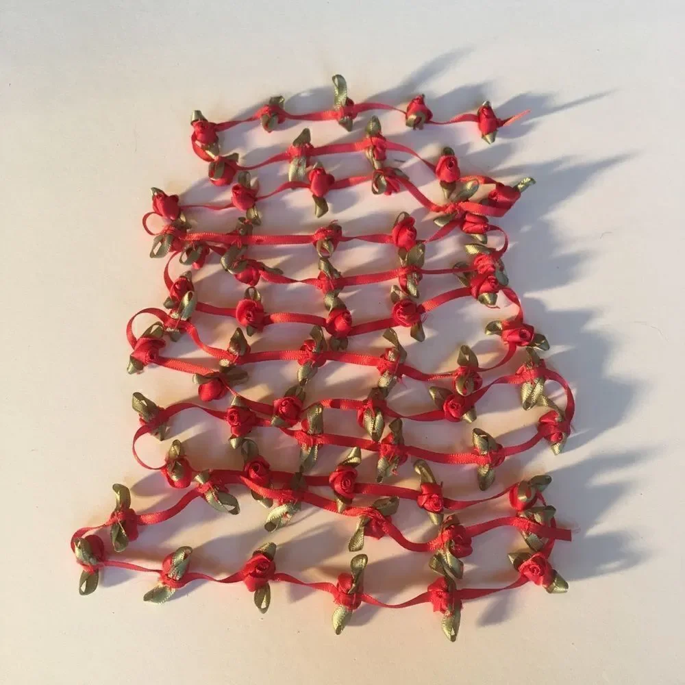 RED SATIN Ribbon with Roses